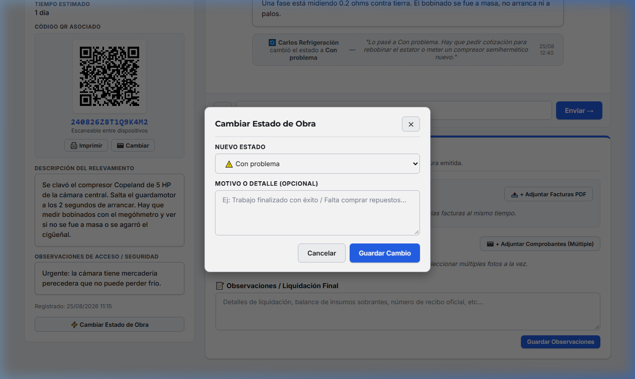 Modal de Cambio de Estado con Justificación